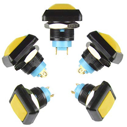 Larcele Wasserdichter Druckknopf Auto Return 1NO Momentan Quadratischer DruckTaster, Befestigungsloch 12 mm,5 Stück ANKG-05(Gelb) MEHRWEG