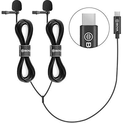 BOYA Dual-Head USB Type-C Lavalier Microphones Vlog for USB-C Devices, BY-M3D Digital for Pad Pro, Mac PC, Samsung Android Devices