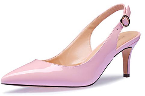 Castamere Scarpe col Tacco Donna Gattino Cinturino Regolabile Tacco a Spillo Sandali 6.5CM Rosa Pelle Verniciata Scarpe EU 42