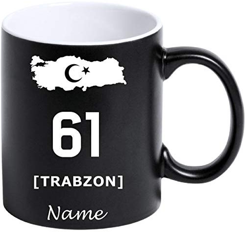 aina Kaffeetasse Keramik 300 ml Matt Schwarz Türkei Flagge 61 Trabzon