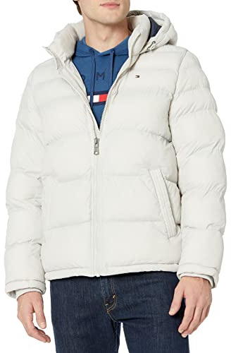 Tommy Hilfiger Men's Down Alternative Hooded Puffer Jacket (Standard and Big & Tall) Coat, New Ice, 3XL