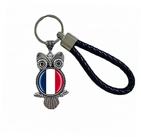Porte-clés drapeau France souvenir cadeau porte-clés hibou pendentif porte-clés pour homme femme, france, 18 CM (7.09)