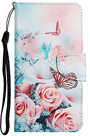 Etui de Téléphone à Rabat en Cuir Synthétique pour Huawei P Smart 2019,Pochette Housse Protection Portemonnaie étanche Poussière,Coque avec Peint Motif Pivoine Papillon