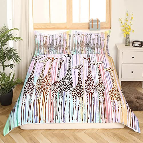 Giraffe Bedrucktes Bettwäsche Set 155x220 Giraffe Bettbezug Set 3D Tierthema Trösterbezug 2 Stücke Bettwäsche Giraffe Muster Dekor Tagesdecke Für Kinder Teens Jungen Giraffe Bedruckter Bettbezug