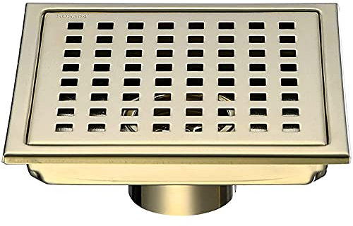 Desagüe De Ducha Cuadrado De 6 Pulgadas, Desagüe De Piso De Baño De Acero Inoxidable 304 Con Rejilla De Rejilla Extraíble Desodorante Desagüe De Desagüe De Ducha, Dorado Cepillado