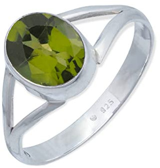 mantraroma Ring Silber 925 Damen Peridot Edelstein grün schlicht modern