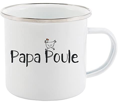 Youdesign FR Tasse Rétro en métal émaillé imprimé humour citation Papa poule, 300 ml, Argent, Réutilisable, Passe au micro onde