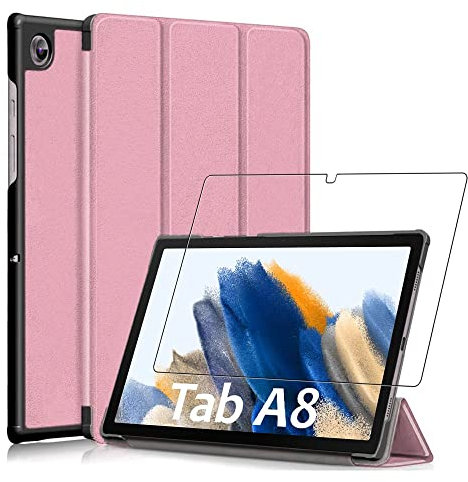 ebestStar - Coque pour Samsung Galaxy Tab A8 10.5 (2021) SM-X200 X205, Etui Slim Cover, Housse PU Cuir Rabat Magnétique, Or Rose Gold + Verre Trempé