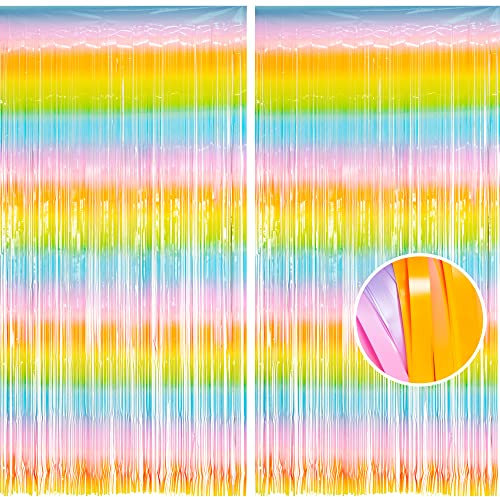 2PCS Rainbow Tinsel Curtains Kids Party Decorations - BRAVESHINE 3.28 x 8.2 ft Foil Fringe Curtain Party Photo Booth Streamers Backdrop Curtains for Birthday Prom Festival Holiday Decorations