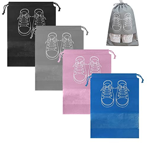 Borsa da viaggio per scarpe da uomo 4 pezzi, borsa per scarpe con coulisse impermeabile e antipolvere, borsa da viaggio portatile con fessura trasparente per l'uso quotidiano e i viaggi
