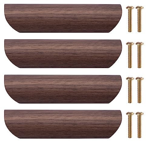 Poignée de Meuble en Bois 4Pcs Poignée de Tiroir Bouton de Porte Cuisine Poignées de Placard en Bois pour Cuisine Armoire Commode Tiroir, 96mm Distance Entre les Trous (Noyer Noir)