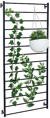 MyGift 4 Ft Tall Trellis, Black Metal Wall Mounted Garden Trellis for Climbing Plants Outdoor/Indoor, Large Wall Support Frame for Hanging Planters (1, Black)