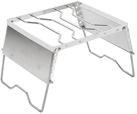 Folding BBQ Grill Rack, Stainless Steel Mini Barbecue Grill Stove Stand Rack Height Adjustable Camping Pot Stand BBQ Tools Accessories with Wind Screen for Outdoor Picnic