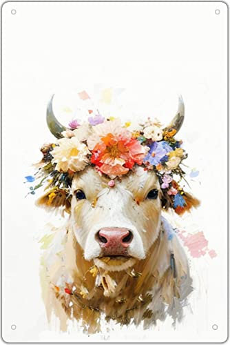 DAIERCY Kuh Metall Blechschild – Kuh Bilder Wanddekoration Bauernhaus, Tierdruck Raumdekoration, Western Yak Poster Kunstwerk, Kuh Poster für Zuhause Schlafzimmer Dekoration 14 x 20 cm