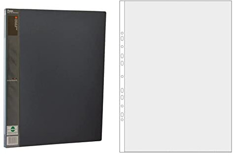 Pentel DCF132A Präsentationsmappe Format A3, Anthrazit & Veloflex 4333001 - Prospekthüllen DIN A3 hoch, Klarsichthüllen, Klarsichtfolien, PP-Folie, Eurolochung, glasklar, 10 Stück