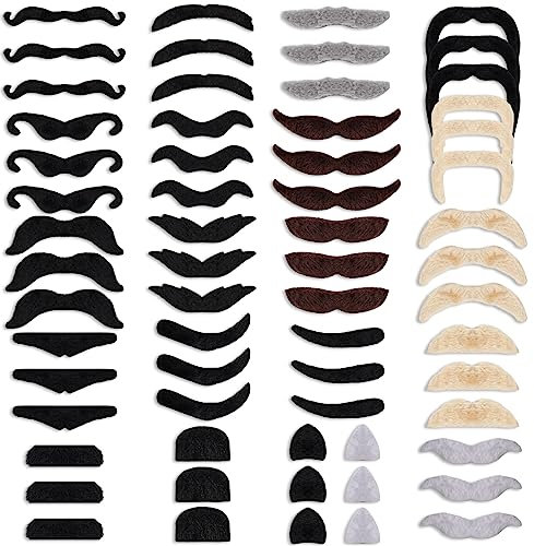 Schnurrbart Ankleben 60 STK Schnurrbart Selbstklebend Gefälschte Bärte 20 Stile Bart Aufkleber Weihnachten Halloween Show Party Realistische Bärte für Erwachsene Kinder Männer Frauen
