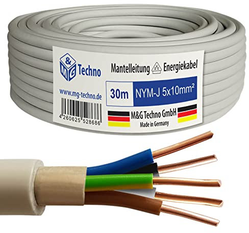 M&G Techno 30m NYM-J 5x10 mm² Mantelleitung Feuchtraumkabel Elektrokabel Kupfer Made in Germany