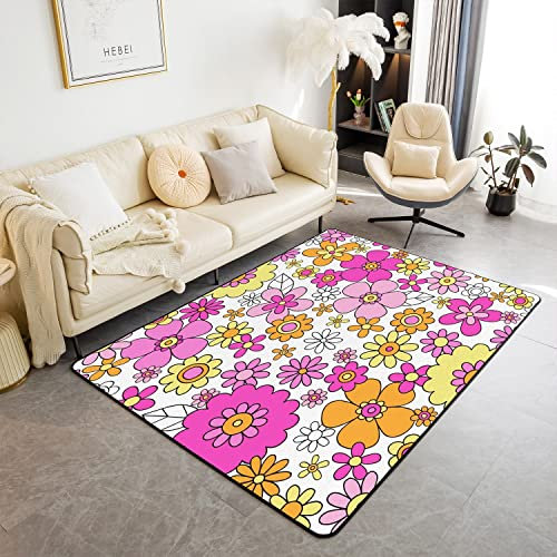 Loussiesd Blume Dekorative Teppich Hippie Blumen Böhmische Wohnzimmer Teppiche Kinder Dekor Psychedelic Floral Indoor Bodenmatte Retro Floral Boho Akzent Teppich Modern Teppich 100x150cm
