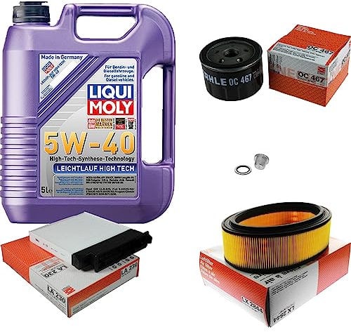 Inspektionspaket Wartungspaket Filterset mit 5 L Motoröl Leichtlauf High Tech 5W-40, Ölfilter, Luftfilter, Innenraumfilter, Verschlussschraube
