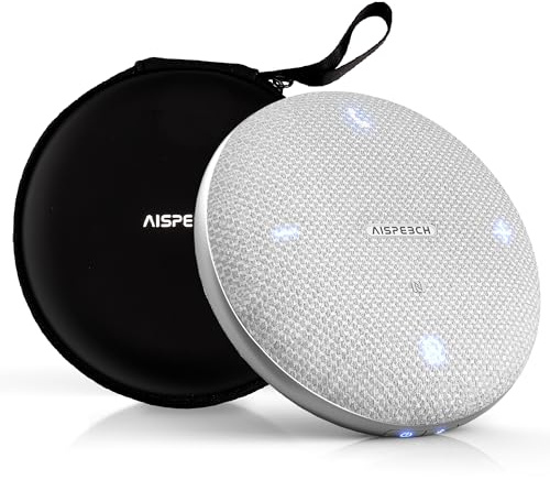 AISPEECH Haut-parleur de conférence Bluetooth M4 avec réduction du bruit AI, transcription AI, duplex intégral, capture vocale omnidirectionnelle à 360°, haut-parleur USB pour équipes, zoom, bureau à