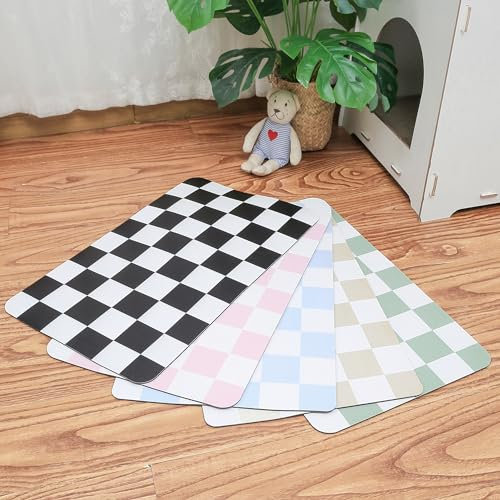 Ralxion Checkered Dog Feeding Mat, Absorbent Mats for Dog Food and Water Bowl, Dispenser, Modern Aesthetic Black White Checkerboard Pet Placemat for Dogs, Cats, Puppy Accessories, 12 X19”