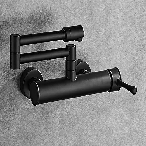 Messing Schwarz Wand Montiert Dual Loch Faltbare Küche Spüle Mischbatterie Rotierende Chrom Einhand-Armaturen