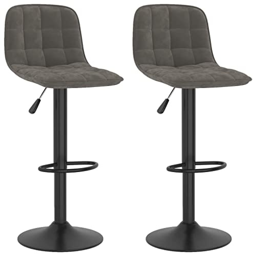 vidaXL 2X Barhocker Höhenverstellbar Drehbar Küchenhocker Barstuhl Bistrohocker Tresenhocker Thekenhocker Tresenstuhl Bar Stuhl Hocker Dunkelgrau Samt
