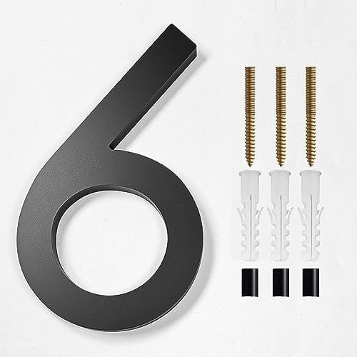 5 Inch Floating House Numbers,Acrylic Floating House Number Modern House Numbers, Garden Door Mailbox Decor Number with Nail Kit Outdoor Mailbox Signs (Black-6)