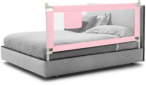 COSTWAY Riel de Cama Plegable Barandilla para la Cama Protección para Bebé Barrera de Cama para Cama Individual/Cama Matrimonial (176.5x64cm, Rosa)