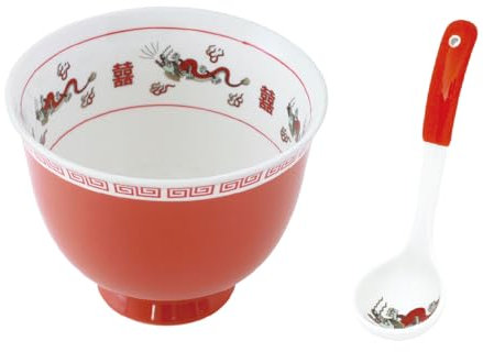 EDOYA Ramen Bowl Retro Red Dragon (Regular Size) with Soup Spoon
