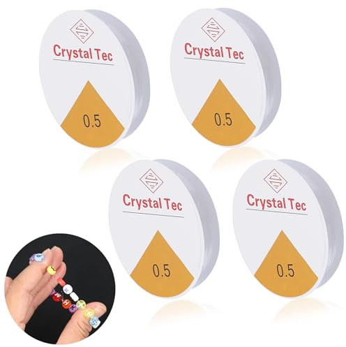 4 Rollen 0.5mm Elastische Schmuckfaden, Transparenter Elastischer Perlenfaden Kristall Schmuckfaden Reißfeste Schnur für DIY Basteln, Perlen Halskette Armband Schmuckherstellung (13 m Lang/Rolle)