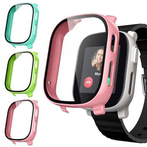 Upeak 3 Stück Schutzhülle für Xplora X6 Play Kids Displayschutz, Hard PC Hülle mit Panzerglas Schutzfolie, Gehäuse Rundum Schutz Case Cover for X 6 Play(Nicht für X6 Play Gen 2), Babyrosa/Grün/Seegrün