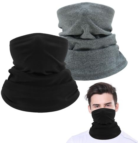 KASESSS 2Stück Multifunktionstuch Schlauchschal Herren Damen, Winddicht Halswärmer Halstuch,Winter Thermal Loop Schal Bandana,Neckwarmer Halsschlauch für Motorrad Laufen Wandern Radfahren-Schwarz,Grau