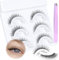 JIMIRE Self-Adhesive Eyelashes with Clear Band No Glue Needed Cat Eye Mink Lashes Fluffy 15MM Natural Look Like Lash Extensions Reusable Demi- Wispy Press On Lashes with Tweezers 3 Pairs Pack
