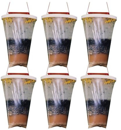 Gobesty Fly Trap Bags, 6 Pack Fly Catcher Outdoor, Hanging Fly Killer Bag, Disposable Fly Trap Catcher Bag, Large Capacity Fly Killer Repellent Non-Toxic Control for Outdoor Garden, Farm, Horse Barn