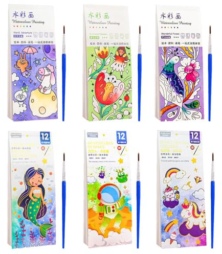 DKDDSSS 6 PCS Livre Peinture Aquarelle avec Pinceau Réservoir D'eau, Livre Coloriage Enfant, Livre de Coloriage Enfant, Coloriage Aquarelle Cahier Coloriage Enfant