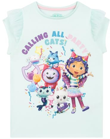 DreamWorks Gabby’s Dollhouse Girls Tshirt | Girls Top with Frill Sleeves | Kids T-Shirts | Blue 3-4 Years