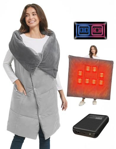 Fernida Coperta elettrica senza fili con batteria da 7,4 V, per uomo e donna, cuscino termico elettrico, portatile, scaldacollo, per casa, ufficio, viaggi, escursioni, grigio