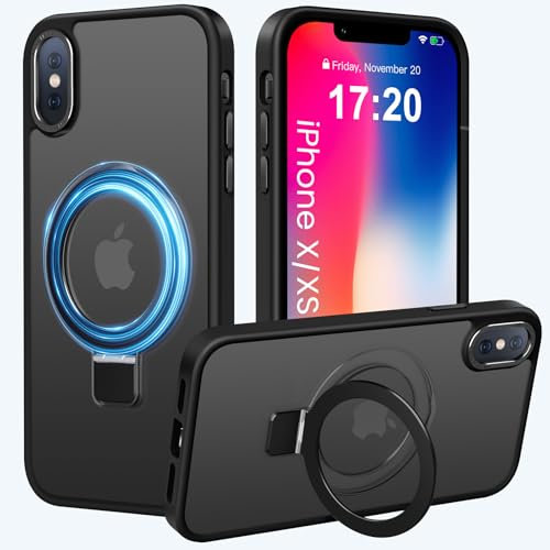 PuyaTeya Magnetic Stand for iPhone XS/X Case, Compatible with Mag-Safe, Military Drop Protection, Anti-scratch/fingerprint Translucent Matte iPhone XS/X Phone Case(Black)