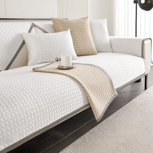 DMBAOD Sofabezug für 1-, 2- und 3-Sitzer. Der Chenille-Sofabezug eignet Sich für rutschfeste Leder-/Holz-/Stoffsofas oder kann auch als weiche Balkondecke verwendet Werden 45x45cm piiiowcase White