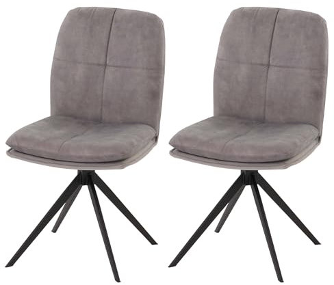Mendler 2er-Set Esszimmerstuhl HWC-M68, Küchenstuhl Lehnstuhl, drehbar Auto-Position, Metall Stoff/Textil - grau