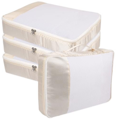 Rangement Valise Organisateur Valise Sacs à Vêtements Rangement Valise Organisateur Organiseurs de Bagage pour Voyage Sacs Rangement de Valise pour Les Vêtements Chaussures Lot de 4 Beige
