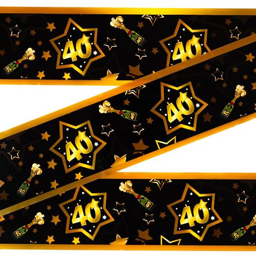 40 Geburtstag Deko Absperrband schwarz/gold - Originelle Geburtstagsdeko 40 für einen gelungenen 40 Geburtstag Frauen oder Männer - Tiwoca
