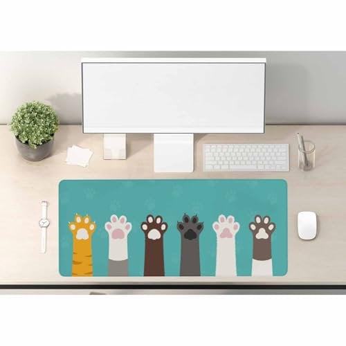 Woutay Desk Mat,Cartoon Cat Paw,Mousepad with Non-Slip Base,Large Mouse Mat