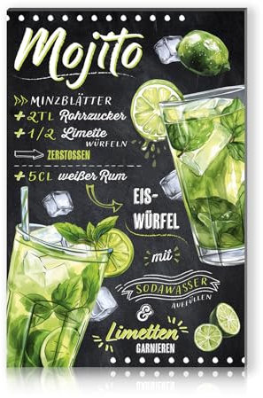 Cocktail Rezepte 20x30cm Alu Schild Deko Metallschild Dekoration für Bar Theke Pub Küche Cafe Geburtstag Geschenk Rezept RV003 (12 Mojito)