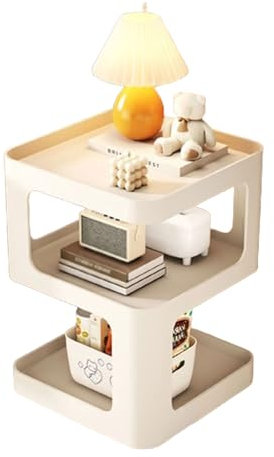 HHCTEBEC Kleiner Beistelltisch, 3-stufiger Metall-Beistelltisch, Nachttisch, Moderne Couchtische, Akzent-Nebentisch mit Ablagefach für Wohnzimmer, Schlafzimmer und Kleine Räume,A