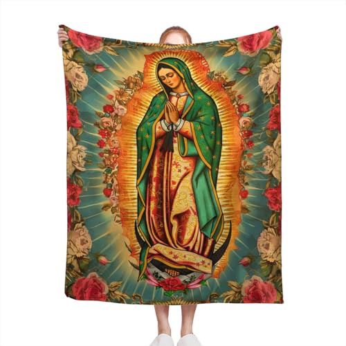 Virgen de Guadalupe Decke, Manta de la Virgen, Maria, Gebetsdecke, Maria, Muttergottes, Jesus, katholische Decke, gemütlich, weich, für Couch, Sofa, Bett, Weihnachtsdekoration, 152,4 x 203,2 cm