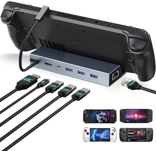 Steam Deck Dock, Docking Station for Steam Deck/ROG Ally/Legion Go/MSI Claw/Nitro Deck/Steam Deck OLED, 6-in-1 USB C Dock with HDMI 4K UHD, 100Mbps RJ45 Ethernet, 3 USB 2.0 and PD 100W Charging