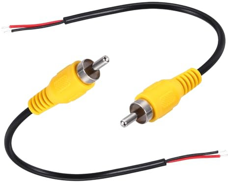 sourcing map 6 Inch Flat Yellow RCA Male Plug Jack Connector Adapter to Bare Wire Open End Audio Video RCA Cable for Amplifier Speaker Wire Pack of 2