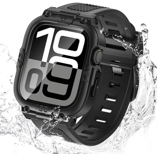 Neitra 3 in 1 Custodia impermeabile a 360 °per Apple Watch Series 10 2024 Protezione Protezione Cover con cinturino 46mm, Cinturini di ricambio per orologio sportivo Robusto protettivo